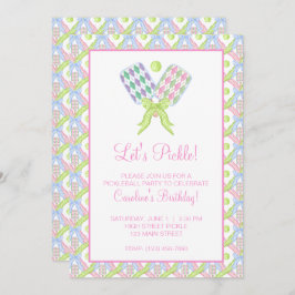 おしゃれな水彩アーガイルピックルボールパドル 招待状