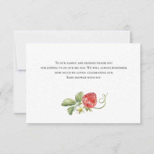 おしゃれな水彩イラストの苺 ベイビーシャワー お礼メッセージカード サンキューカード (裏面)