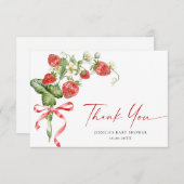 おしゃれな水彩イラストの苺 ベイビーシャワー お礼メッセージカード サンキューカード (正面/裏面)