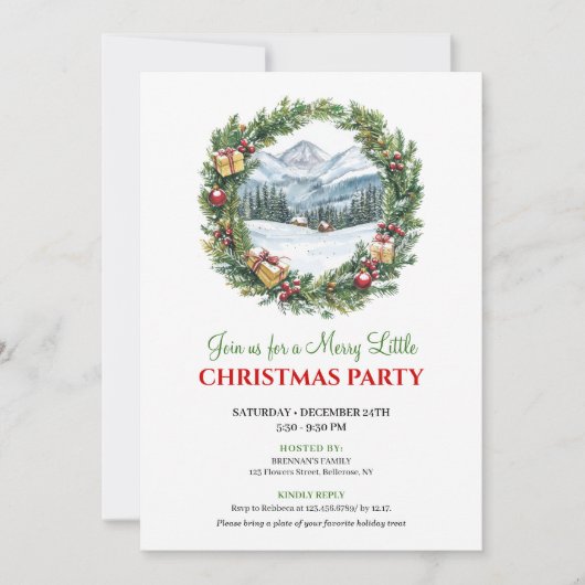 おしゃれな水彩クリスマスシーンのプリント招待状 招待状 (正面)
