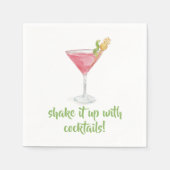 おしゃれな水彩コスモポリタンがデザインされた「Shake It Up with Cocktails」 スタンダードカクテルナプキン (正面)