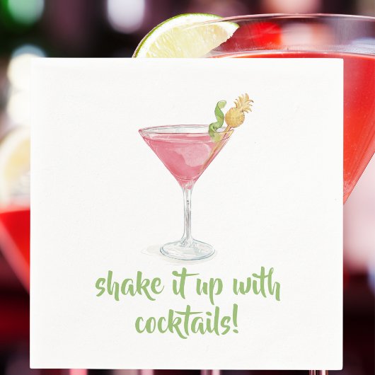 おしゃれな水彩コスモポリタンがデザインされた「Shake It Up with Cocktails」 スタンダードカクテルナプキン
