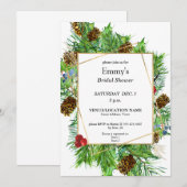 おしゃれな水彩タッチのクリスマスグリーン ブライダルシャワー 招待状 (正面/裏面)