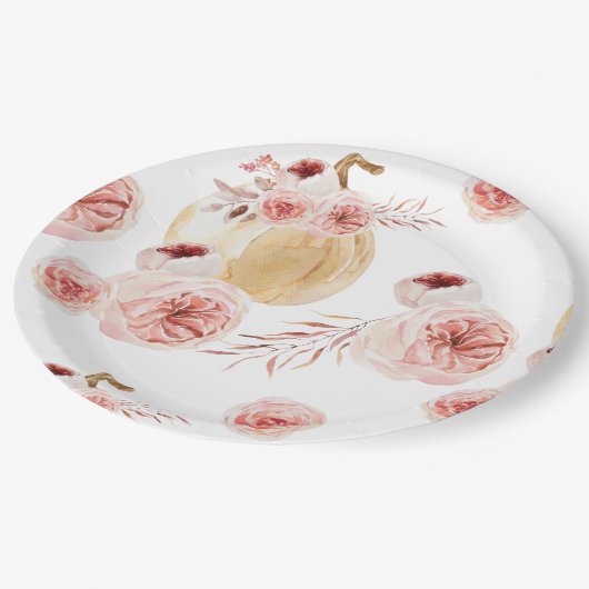 おしゃれな水彩タンポポ&フラワー | 秋の季節 ペーパープレート (アングル)