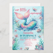 おしゃれな水彩ターコイズ色の人魚の尾の誕生日 招待状 (正面/裏面)