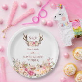 おしゃれな水彩ピンクのチーク フラワーランテル ウェディング ペーパープレート (パーティー)