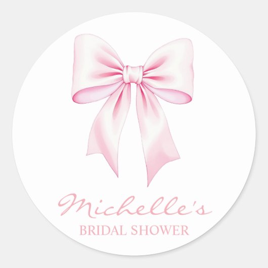 おしゃれな水彩ピンクの弓コケッテ ブライダルシャワー ラウンドシール (正面)