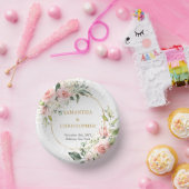 おしゃれな水彩ピンクの花とユーカリのゴールド ペーパーボウル (パーティー)