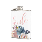 おしゃれな水彩ピンクの花の花嫁ウェディング フラスク (左)