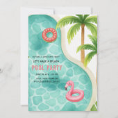 おしゃれな水彩プールパーティー誕生日招待状 子供の誕生日 招待状 (正面)