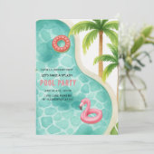 おしゃれな水彩プールパーティー誕生日招待状 子供の誕生日 招待状 (スタンド正面)