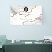 おしゃれな水彩ホワイトとローズゴールドアゲートのビジネス 横断幕 (トレードショー)