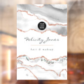 おしゃれな水彩ホワイトとローズゴールドアゲート ビジネス ウィンドウサイン (シート2)