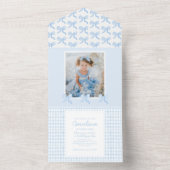 おしゃれな水彩ボウズ ギンガム カスタムフォト オールインワン招待状 (内側)