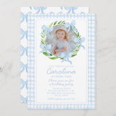 おしゃれな水彩ボウズ ギンガム カスタム写真 招待状 (正面/裏面)