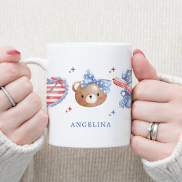 おしゃれな水彩リボンのイニシャル アメリカ独立記念日 コーヒーマグカップ