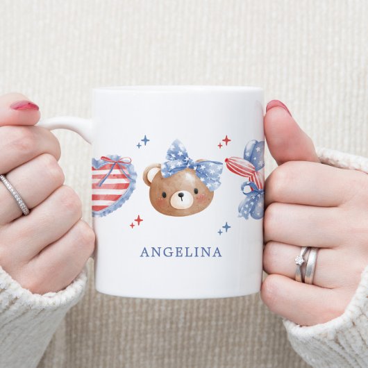 おしゃれな水彩リボンのイニシャル アメリカ独立記念日 コーヒーマグカップ