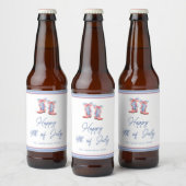 おしゃれな水彩リボンの独立記念日 ビールラベル (ボトル)