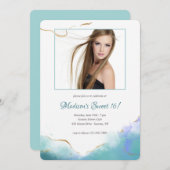 おしゃれな水彩写真スイート16招待状 招待状 (正面/裏面)