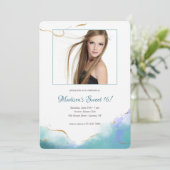 おしゃれな水彩写真スイート16招待状 招待状 (スタンド正面)