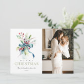 おしゃれな水彩冬の実のクリスマス写真 シーズンカード (スタンド正面)