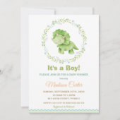 おしゃれな水彩恐竜男の子ベビーシャワー 招待状 (正面)