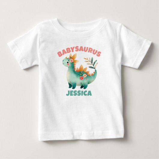 おしゃれな水彩恐竜 赤ちゃん恐竜 名前 ベビーTシャツ (正面)