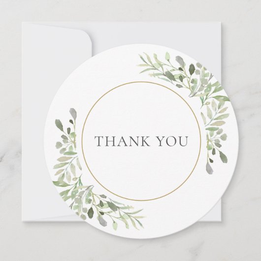 おしゃれな水彩植物の円形デザイン サンキューカード (正面)