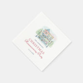 おしゃれな水彩画の家 メリークリスマス スタンダードカクテルナプキン (角)