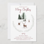 おしゃれな水彩画の森の動物たちによるクリスマスパーティー 招待状 (正面)