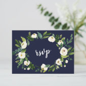 おしゃれな水彩画の白い花のリース ダークブルー RSVP (スタンド正面)