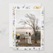 おしゃれな水彩画の野生の花の草原の結婚式のデザインを追加 セーブザデート (裏面)