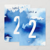 おしゃれな水彩画風のクールな濃紺のテーブルナンバー 招待状 (正面/裏面)