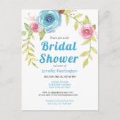 おしゃれな水彩画 ブライダルシャワー 花の招待状 ポストカード (正面)