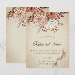 おしゃれな水彩秋の花 リハーサルディナー 招待状