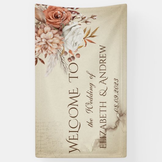 おしゃれな水彩秋の花 横断幕 (縦)