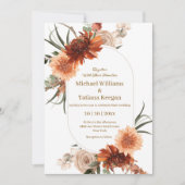 おしゃれな水彩秋花テラコッタウェディング 招待状 (正面)
