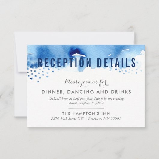 おしゃれな水彩筆の濃い青の受付カード 招待状 (正面)