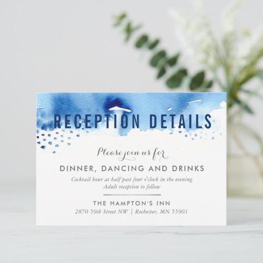 おしゃれな水彩筆の濃い青の受付カード 招待状 (スタンド正面)