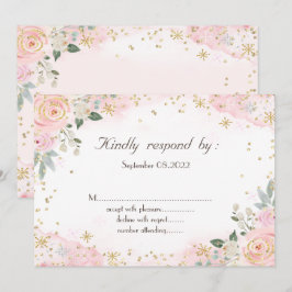 おしゃれな水彩花と雪の結晶の招待状 招待状