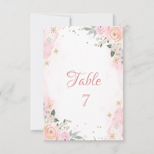 おしゃれな水彩花と雪の結晶 招待状 (正面)