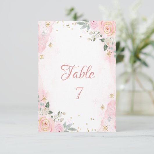 おしゃれな水彩花と雪の結晶 招待状 (スタンド正面)