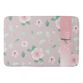 おしゃれな水彩花のモノグラムデザイン バスマット