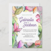 おしゃれな水彩花イラストのウェディングカード 招待状 (正面)