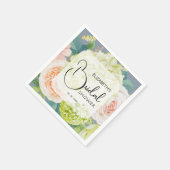 おしゃれな水彩花イラストのダスティーブルーのウェディングシャワー ナプキン スタンダードカクテルナプキン (角)