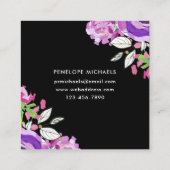 おしゃれな水彩花束ブラック背景 スクエア名刺 (裏面)