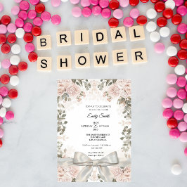 おしゃれな水彩花柄とエレガントなリボン 結婚前のお祝い会 招待状