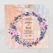 おしゃれな水彩花柄のウェディング 招待状 (正面/裏面)