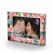 おしゃれな水彩花柄のモノグラム付き写真 フォトブロック (右)