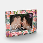 おしゃれな水彩花柄のモノグラム付き写真 フォトブロック (左)